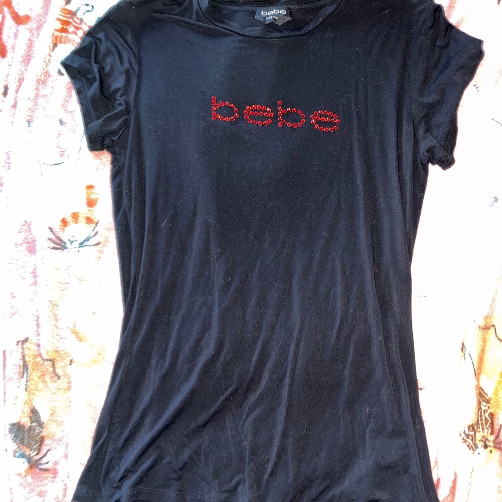 Bebe Black Tee with Red Sequin Logo